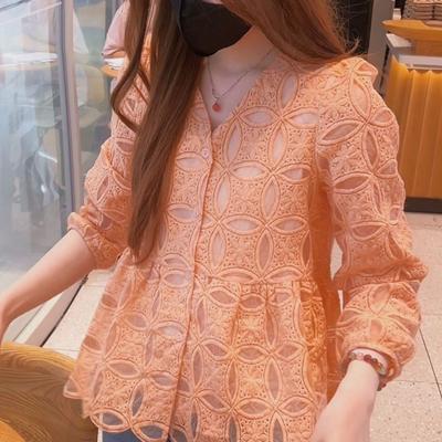 Bluză din Dantelă Brodată Franceză pentru Femei, Toamnă, Subțiere, La Modă, Elegantă, Mânecă Lungă, Trendy