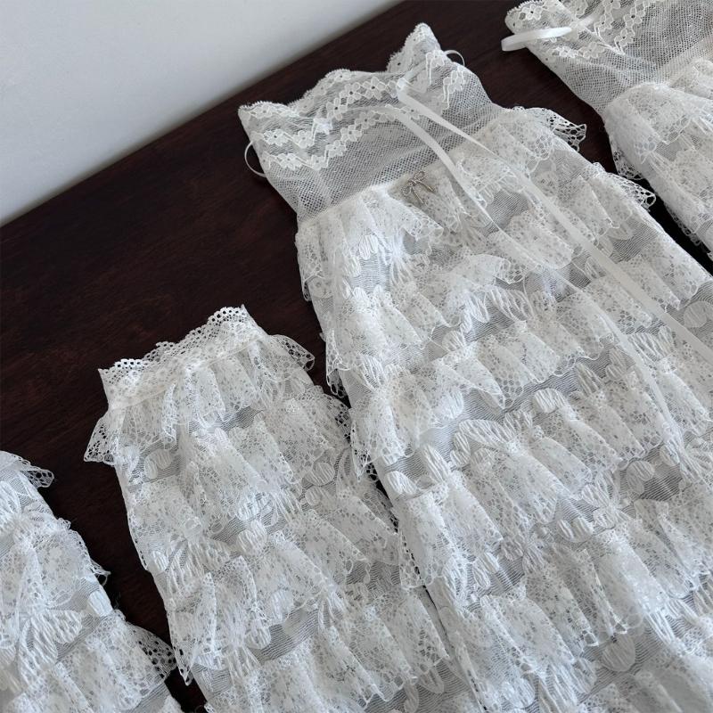 Aesthetic Elegant Tiered Ruffle Lace Leg Warmers for Women Mesh Leg Sleeves Covers Footless Socks with Ribbon Bowknot