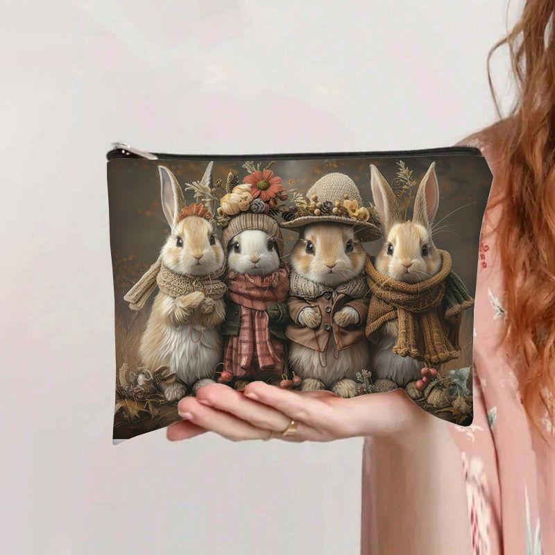 Çizgi film desenli harf baskılı makyaj çantası büyük kapasiteli öğrenci kalem kutusu kanvas dört köşeli çanta taşınabilir tuvalet çantası