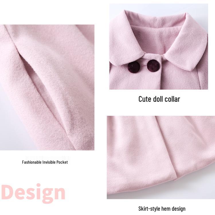 Girls' Autumn/Winter Double-Faced Wool Coat – Korean Style Fashionable Thickened Outerwear for Older Kids