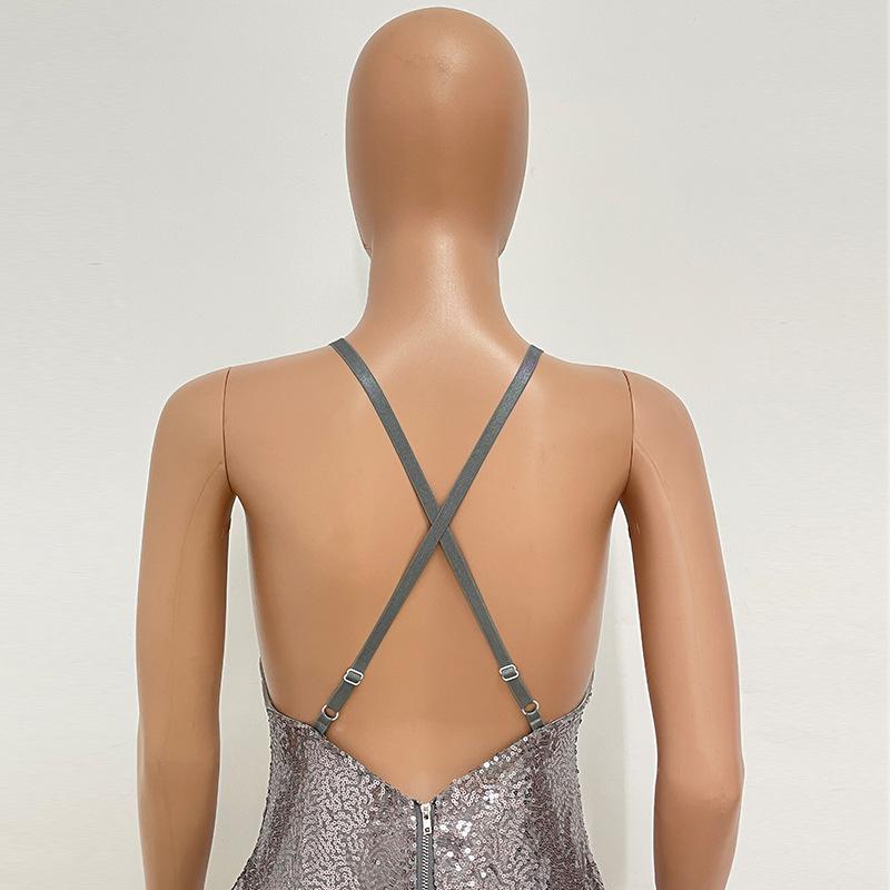 Temperament Backless Sequin Bag Hip Nightclub Fashion Women Spice Halter Cutout Dress