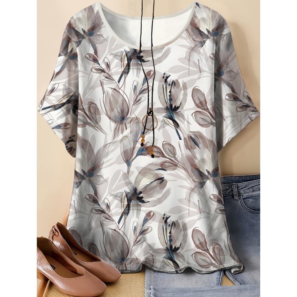 New Casual Women's Short Sleeve O-Neck T-Shirt Summer Vintage Flowers T-Shirts Tie Dye 3D Printed Loose Tops Fashion Clothing