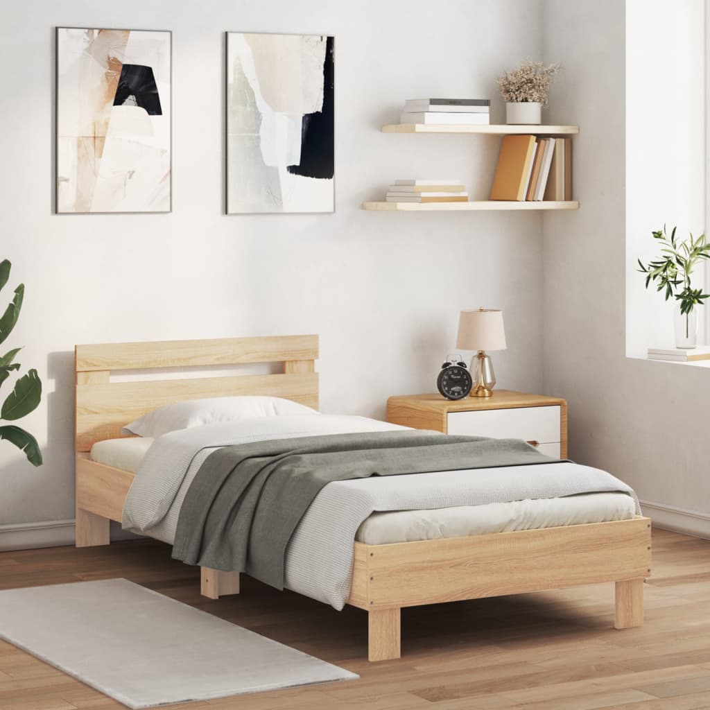 Vidaxl Bed With Headboard, Without Mattress, Sonoma Oak, 90X190 Cm