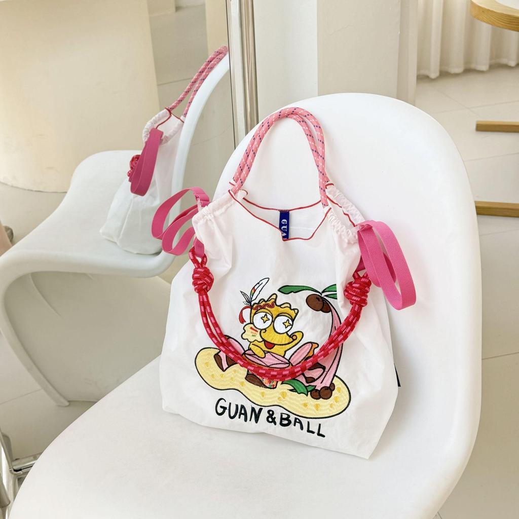 Japanese Style Handmade Waterproof Nylon Canvas Bag with Embroidered Patterns, Large Capacity