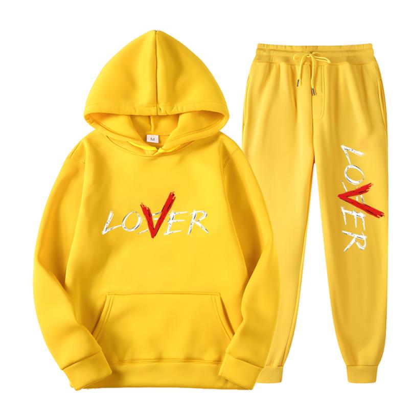 2024 Modedesign LIEBHABER Briefdruck Hoodie Set Männer Frauen Casual Loose Cotton Warm halten Kapuzenoberteil + Casual Jogginghose