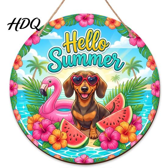 Tropical Coconut Grove Decor Hello Summer Door Sign Spring Beach Flowers Welcome Wooden Rustic Wood Hanging Plaque Front for Wall Outdoor