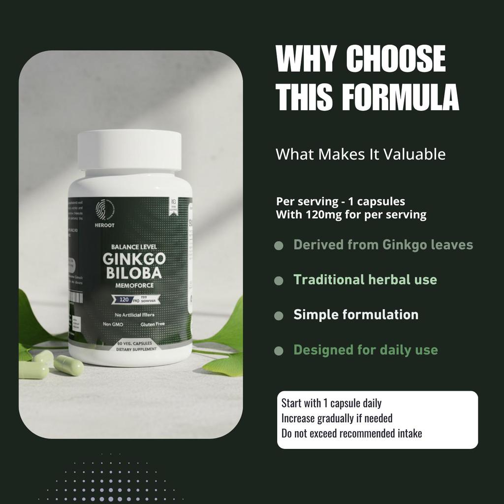 Heroot Estratto di Ginkgo Biloba Capsule da 120mg – Senza Glutine e Non OGM | 60 Capsule