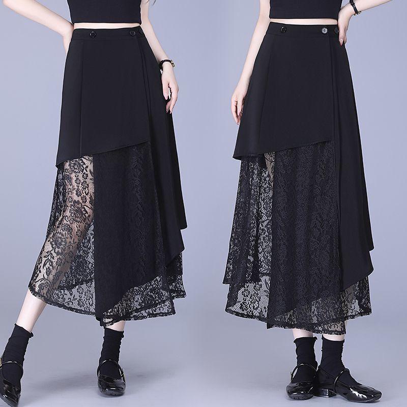 Irregular Black Lace Skirt Summer Hollow Out Design Fashion Women Skirts