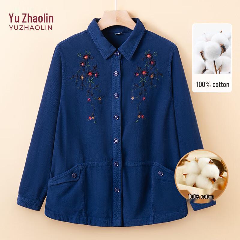 YUZHAOLIN Women s Embroidered Cotton Long-Sleeve Shirt 5XL