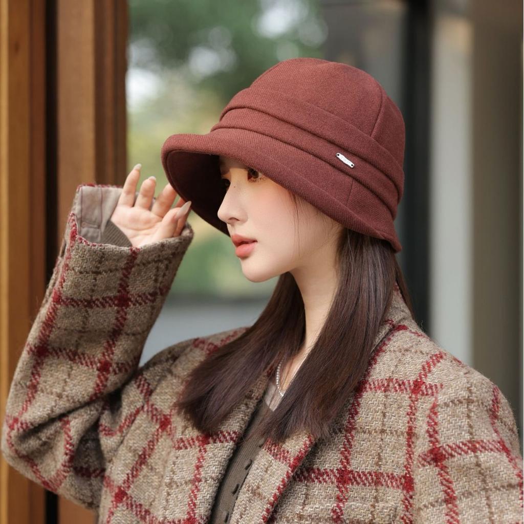 Klobouk bucket dámský módní podzimní a zimní termální klobouk temperamentní klobouk typu basin