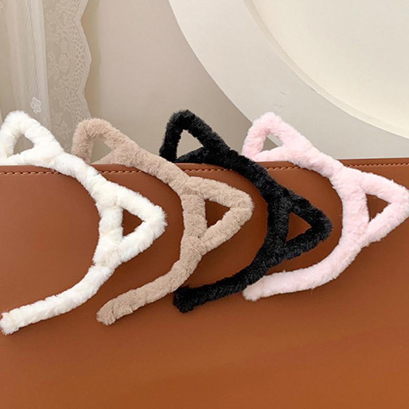 Opaska na głowę z kocimi uszami Pluszowa Zimowa Futrzana Królicze Uszy Opaska do Włosów Śliczna Gumka do Włosów Futrzana Opaska Słodka Opaska do Mycia Twarzy Dziewczęca Obręcz do Włosów Akcesoria do Włosów