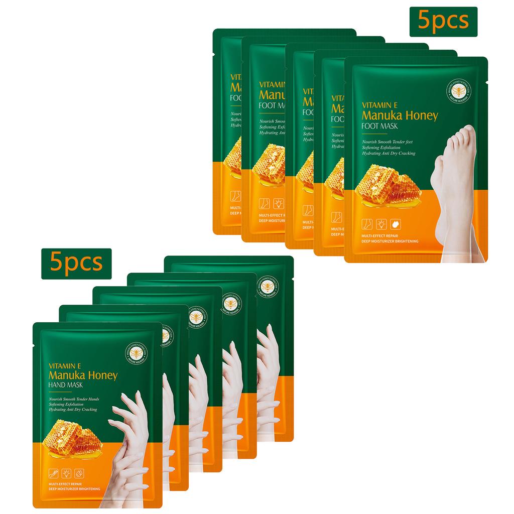5Pcs Moisturizing Manuka Honey Mask for Feet and Hands – Deep Hydration for Dryness, Cracked Heels & Palms – Softening Treatment Set