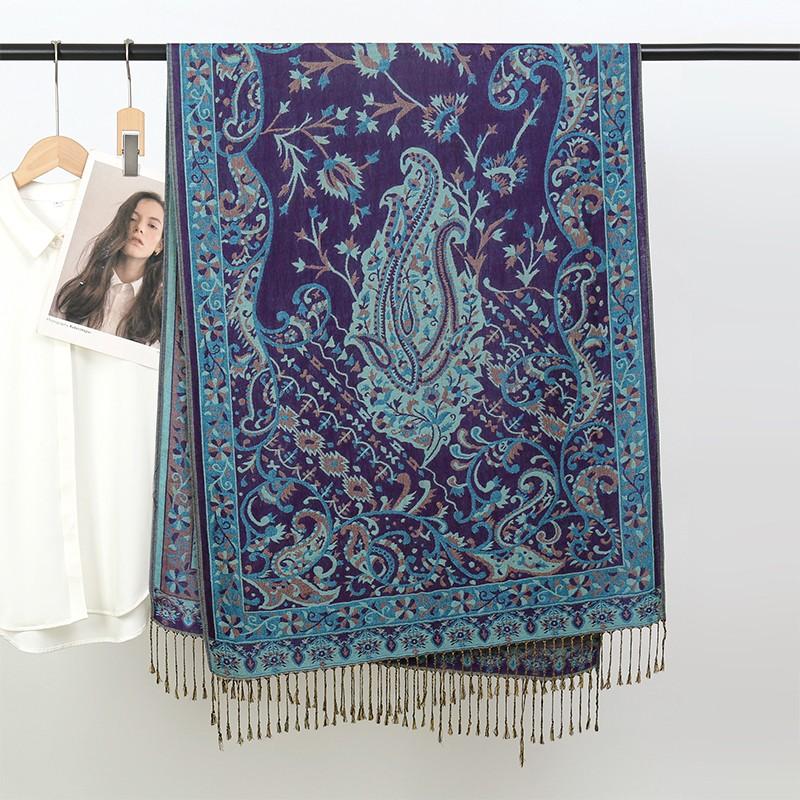Bohemia Ethnic Style Women Scarf Retro Jacquard Thick Cashmere Tassel Shawl Winter Warm Muslim Hijab Wrap Pashmina