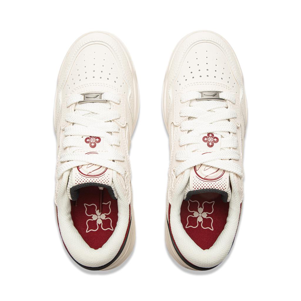 New LiNing Moon White 3 Cushioning Lightweight Low Top Skateboard Shoes Women's Beige Red AGCV078-14