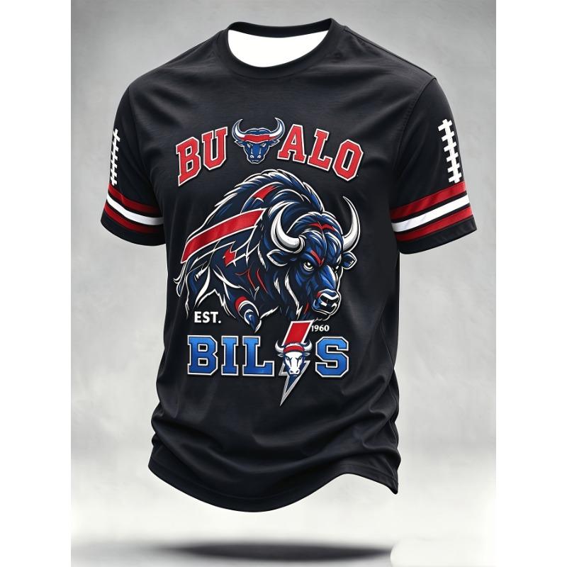 Men'S Buffalo Buffalo 1960 Retro Rugby Printed Short Sleeve T-Shirt Breathable Round Neck Sports Party Trendy T-Shirt