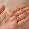 Fashion Initial Pendant Necklace For Women Letter Name Hollow Out Heart Charm Stainless Steel Gold Color Chain Jewelry Gift