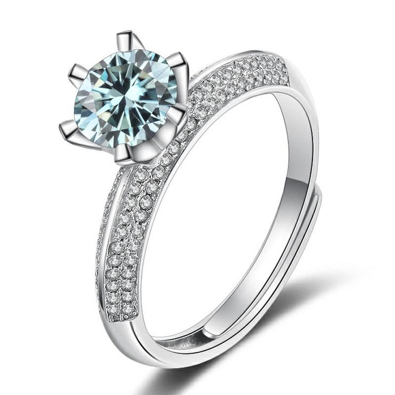 Bague Ringen Luxury D Color 1 Carat Moissanite Diamond Ring Female S925 Sterling Silver Fine Jewelry For Wedding Adjustable Size