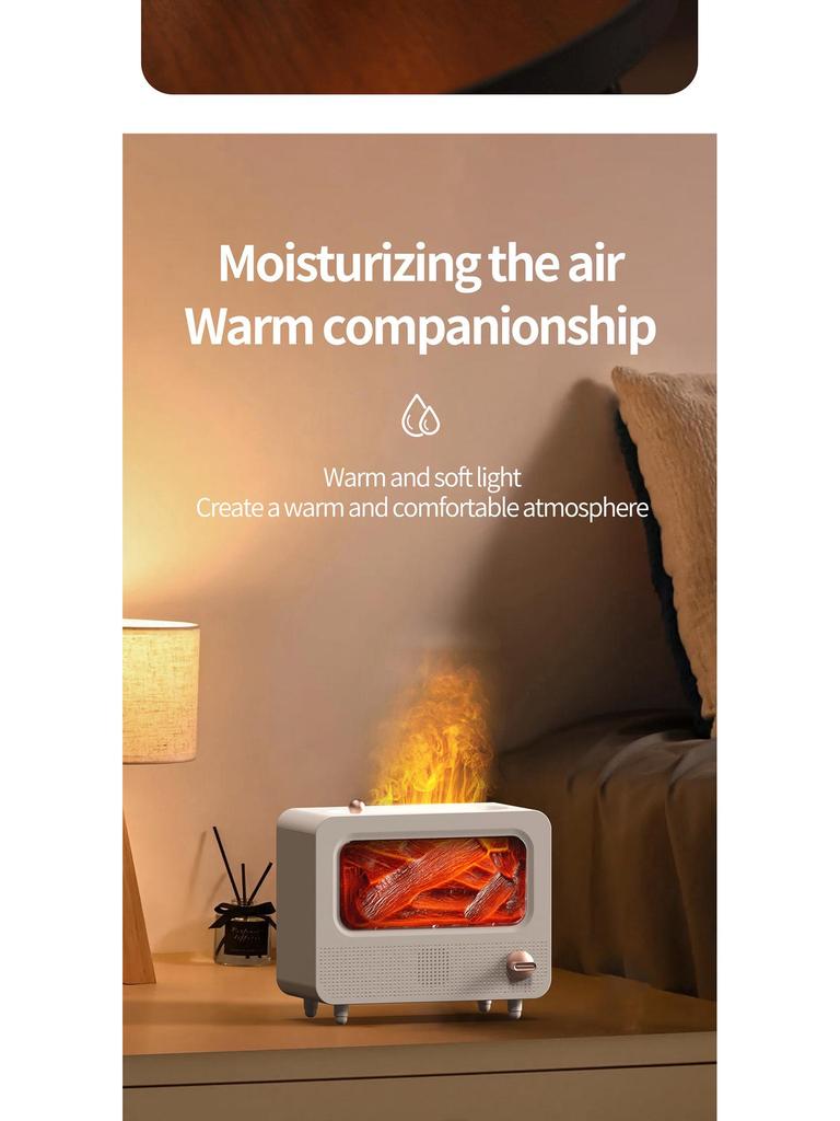 Bluetooth Flame Aroma Diffuser Humidifier - Colorful Spray, Large Desktop Fireplace Design