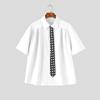 INCERUN Oversized Men Tie Neck Short Sleeve Button Up Casual Loose Shirts Tops