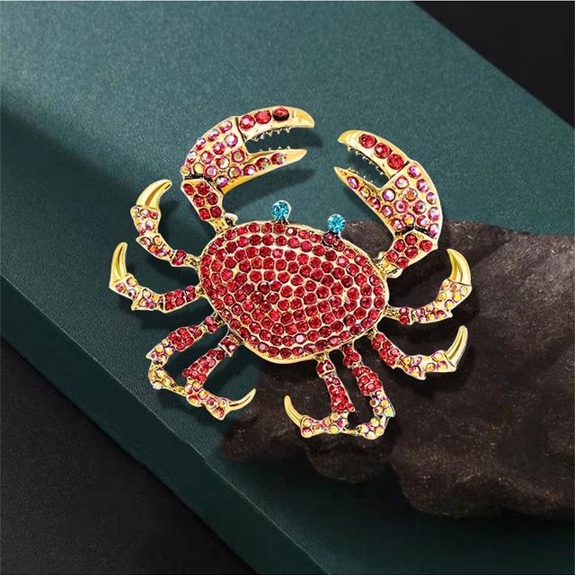 

Модные броши в виде красного краба со стразами для женщин, роскошный дизайн, винтажная очаровательная металлическая брошь с изображением животных, булавки, свадебные подарки