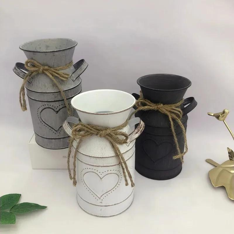 Trendy Design Flower Vase Rustic Farmhouse Vase Metal Galvanized Milk Can Tin French Country Vase Bucket for Home Decor