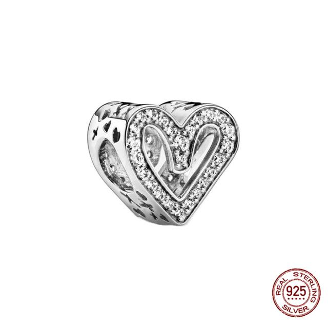 100 %925 Sterling Silver Charms Heart -Shaped Hollow Out Beads Fit Fashion Charm Bracelet Making for Women Diy Fashion Jewelry
