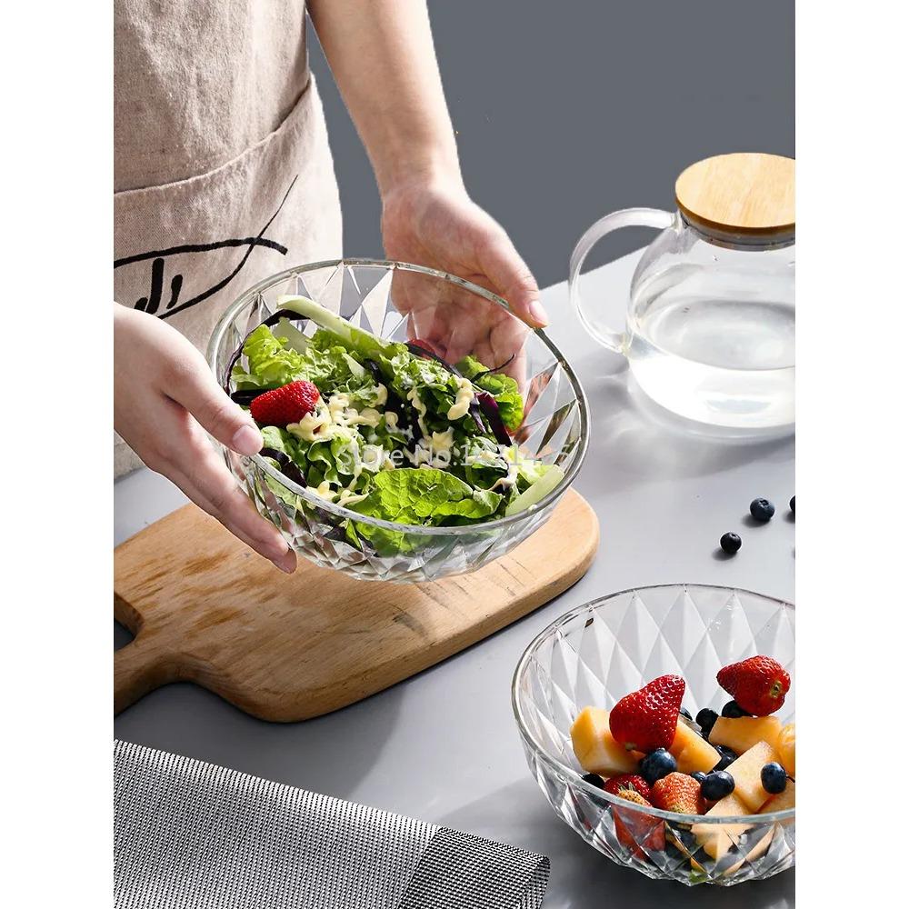 Transparent Glass Bowl Household Japanese-style Fruit and Vegetable Salad Bowl Plate Dormitory Resistant To Cold and Heat Bowl