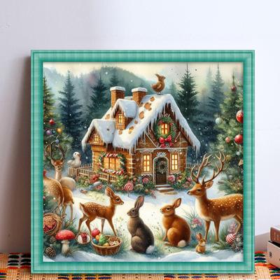 Christmas House Printed Cross Stitch Kit 45x45cm DIY 11CT Embroidery Craft Set