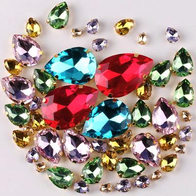 Gemischtes Kristallglas, handgenähte Diamanten, Tropfenform, ovales Pferdeauge, einzelne Kralle, Bohrkristallschnalle, DIY-Schmuckzubehör, Strasssteine zum Aufnähen von Perlen