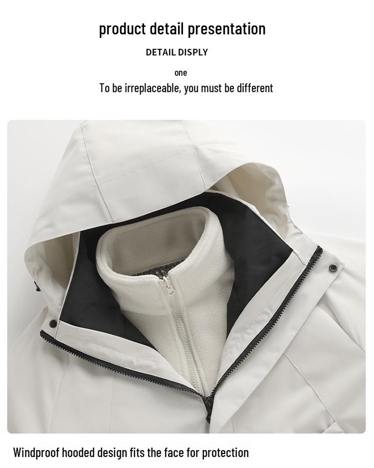Unisex 3-in-1 Outdoor Jacket: Windproof, Waterproof, Detachable Fleece Liner – Ideal for Autumn/Winter Mountaineering.