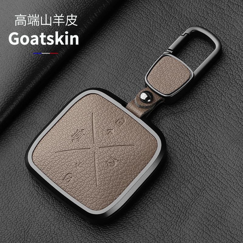 For Zeekr X 001 009 8 Button Aluminum Alloy Goatskin Car Key Case Cover Car Key Case Protect Fob Keyfob Shell Buckle