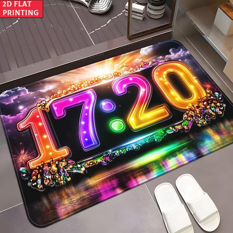 Electronic Clock Doormat Neon Digital Display Number Pattern Entrance Rug Modern Home Decor Soft Non-Slip Welcome Mat
