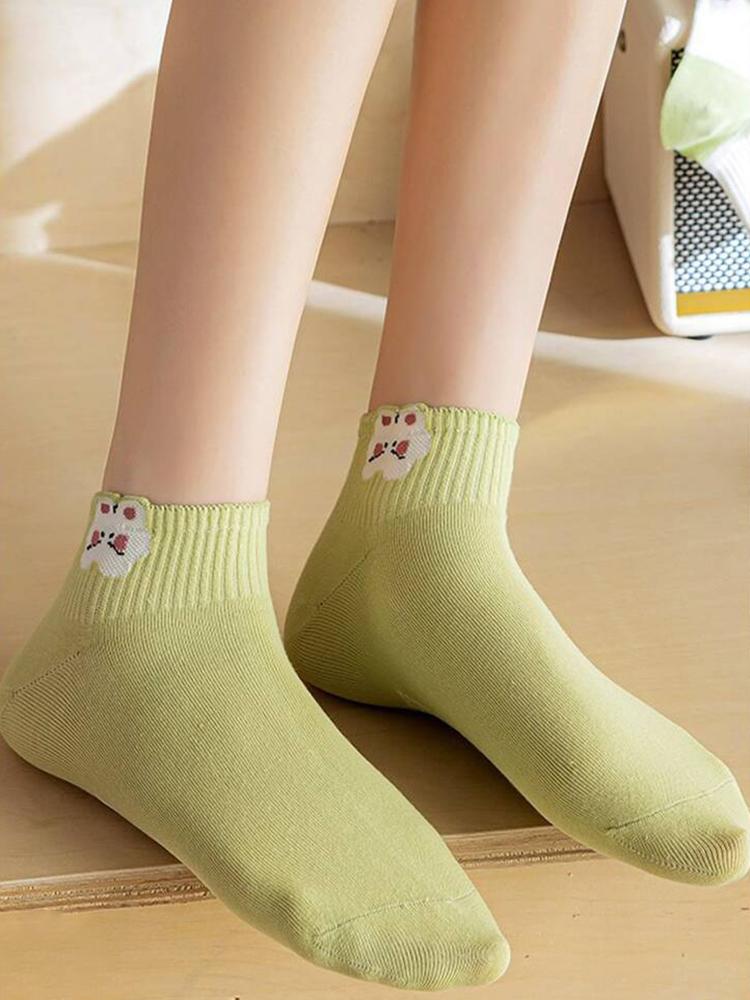 5 Pairs Women Floral Design Short Socks Fashionable Versatile Lace Socks Comfortable Sweat Absorbing Breathable Casual Socks
