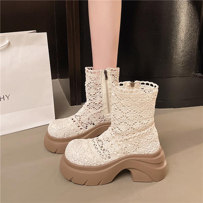 

Net boots women s cool boots summer cotton and linen sandals new hollow breathable short boots thin Martin boots 37 бежевий