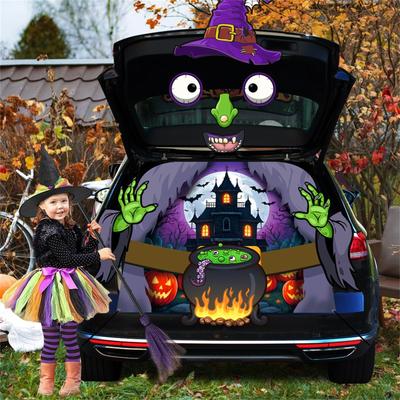 Decorations Kit - Halloween Car Decorations For SUV, Scary Witch Face Sticker Car Decor For Outdoor Garage Archway Door Wall Window Haunt