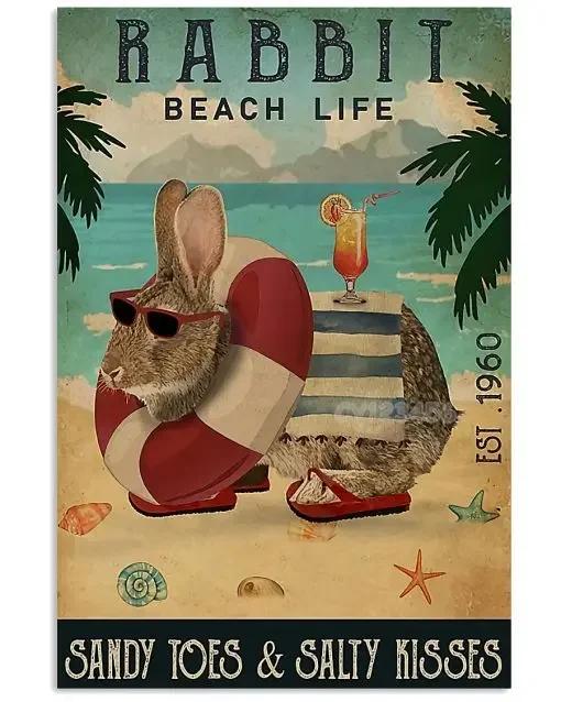 Funny Vintage Metal Bunny Tin Sign Beware of The Rabbit Bunny Lover Rabbit Sign Effect Plaque for Farmhouse Home 8x12inch 20x30cm(7.8x11.8inch)