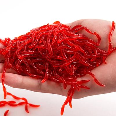 10/50pcs Four Section Earthworm Bait Lure 6cm Red Soft Worm with Fishy Smell Offshore Angling Simulation Soft Bait Ornaments