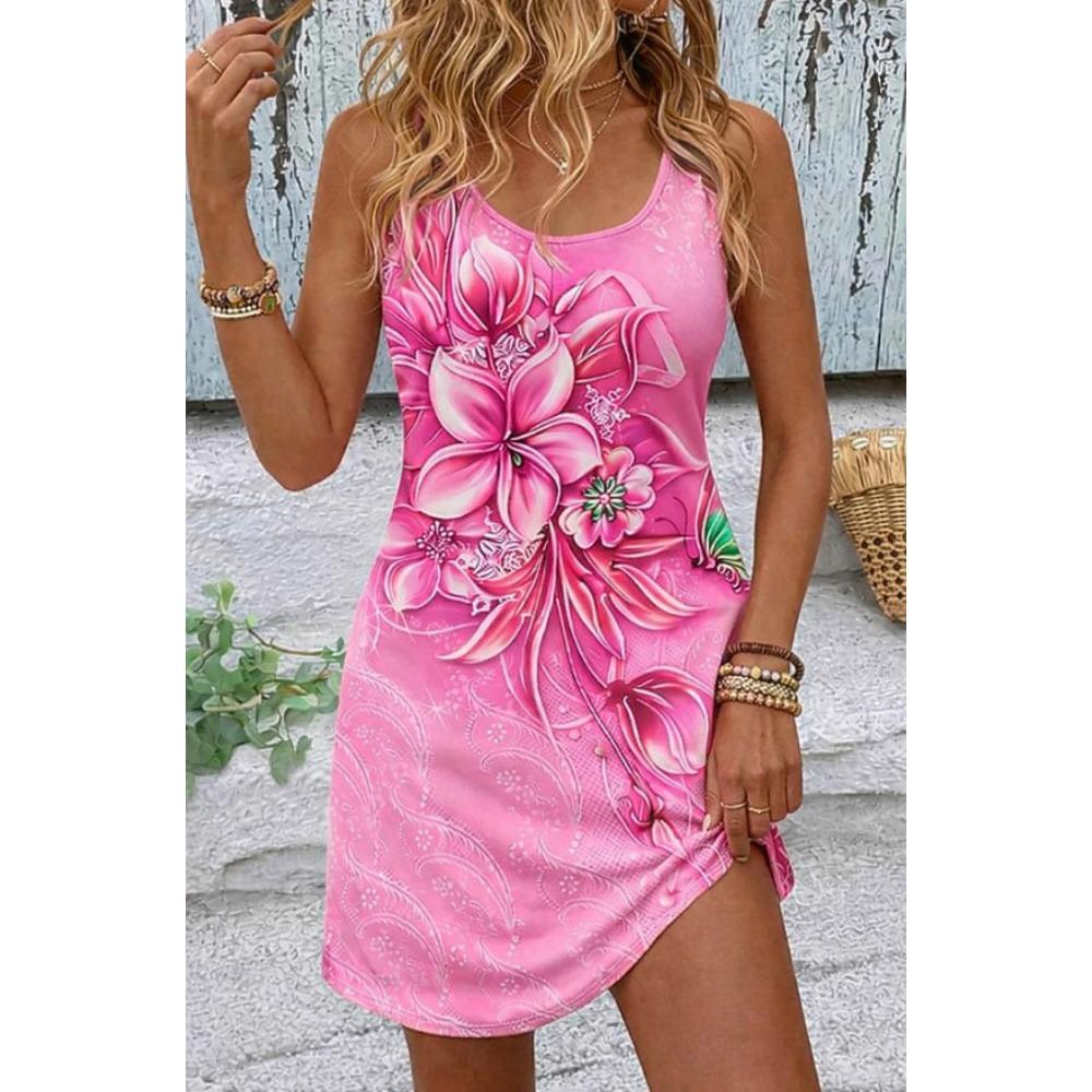 Women's Flower  Pattern Printed Sleeveless Round Neck Dress Loose Soft and Comfortable Plus Size Dress
