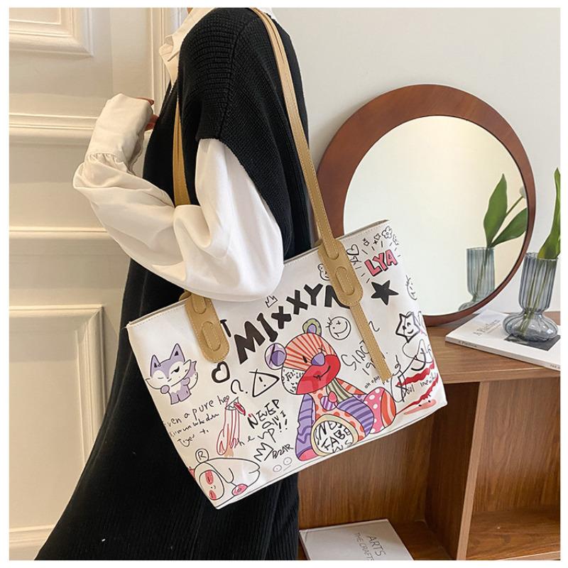 Cute Graffiti Print Tote Bag for Women Fashion Large Capacity Shoulder Handbag KTB