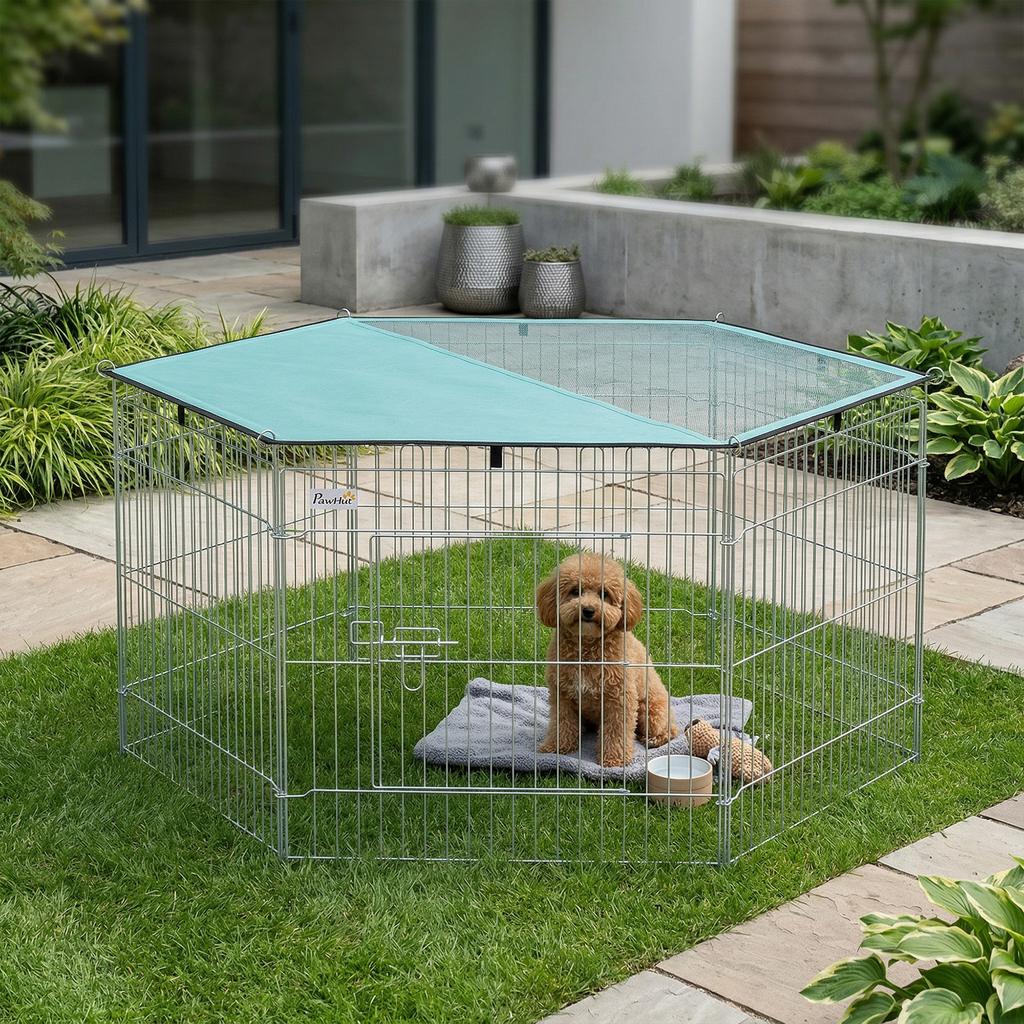 Faltbarer Draht-Hunde- und Welpenauslauf Ø120x60 cm mit wasserdichter Polyesterabdeckung