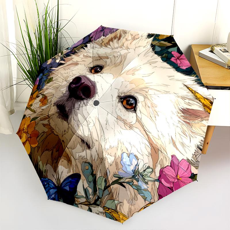 Colorful Samoyed Pattern, Automatic Folding Umbrella, Portable and Foldable Design, 8 Ribs, a Christmas or Birthday Gift.