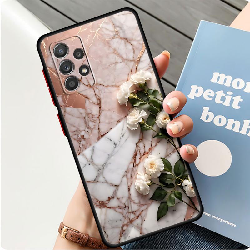 Flower Marble Phone Case for Samsung Galaxy A55 A54 A53 A52 A51 A13 A12 A35 A34 A33 A32 A71 A23 A21s Matte