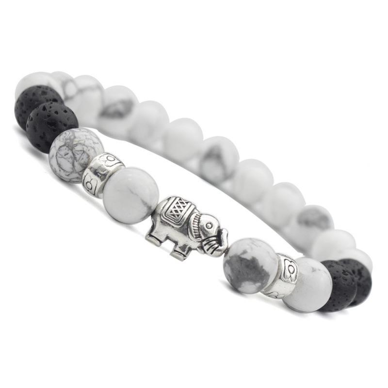 White Turquoise Elephant Bracelet - 8mm Jewelry Accessory