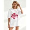 Oversized T Shirt Black Happy Valentines Day Heart Print For Valentine's Day