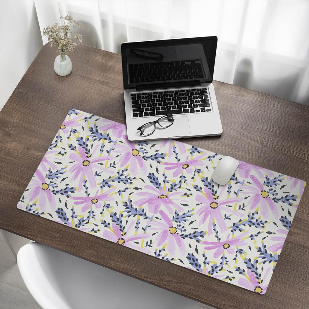 Vinyl Desk Mat with Pastel Floral Pattern 100x50 cm