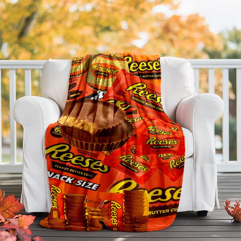 Reese‘S Peanut Flannel Blanket Soft All-Season Throw, Design for Camping, Car Travel, Hiking Sofa, Bed, Office Perfect Gift for Parties