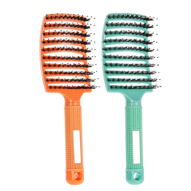 2pcs Barber Hairdressing Styling Wet Dry Boar Bristle Hair Brushes Curly Wet Dry Hair Detangling Massage Curved Vent Brush