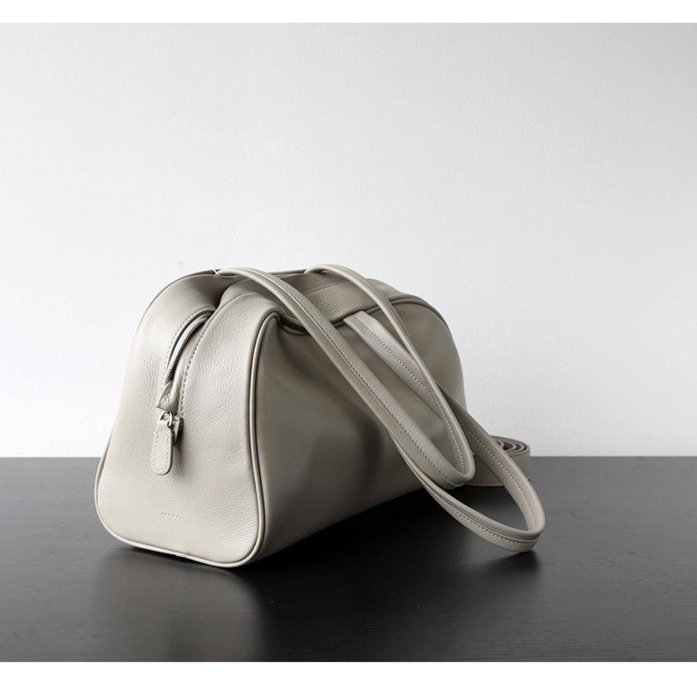 Light Luxury Retro Casual Underarm First Layer Calfskin Bowling Bag Women's Large-capacity Leather Portable Shoulder Messenger Bag