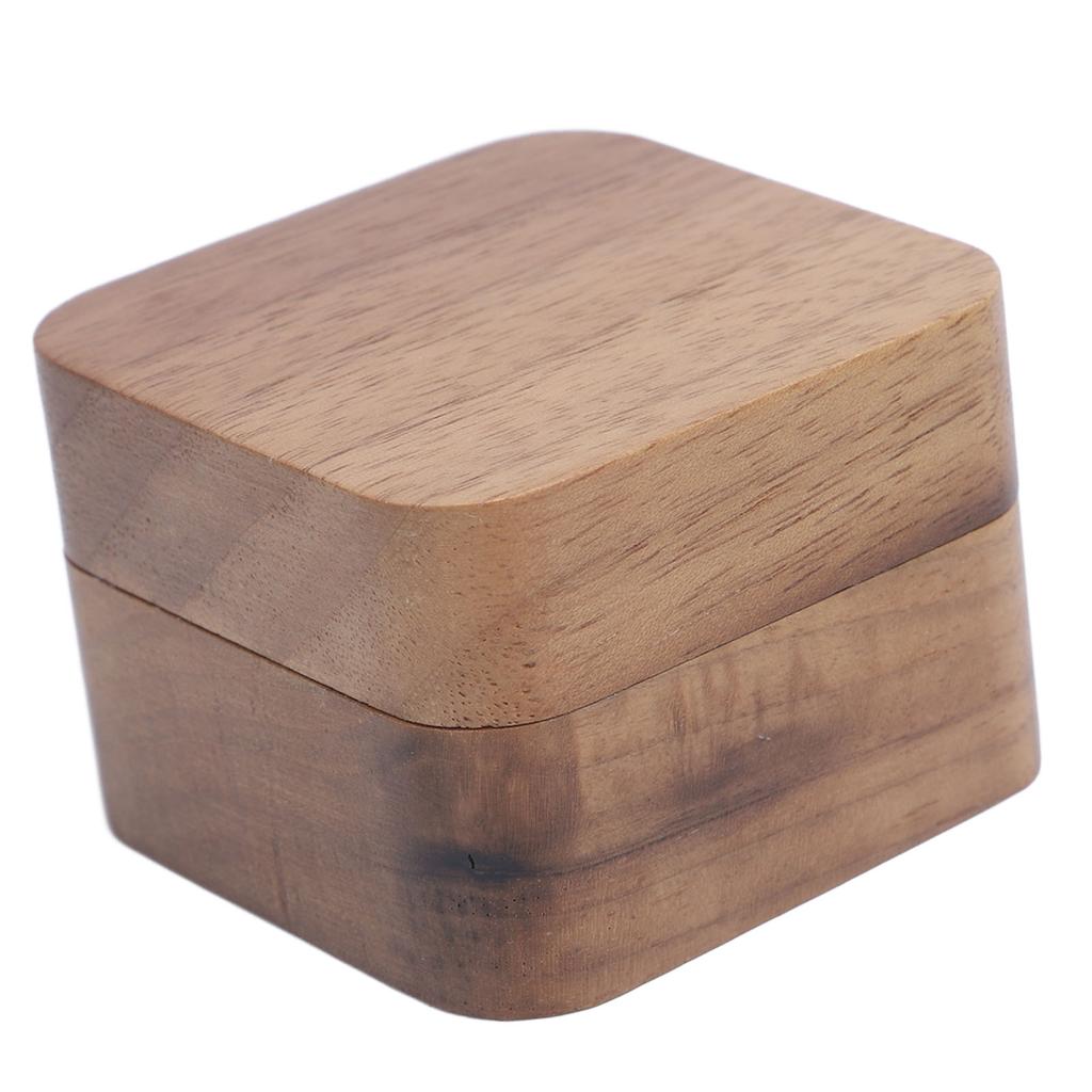Ring Holder Box 5.5cm Square Walnut Wood Magnetic Closure Portable Jewelry Ring Case for Wedding