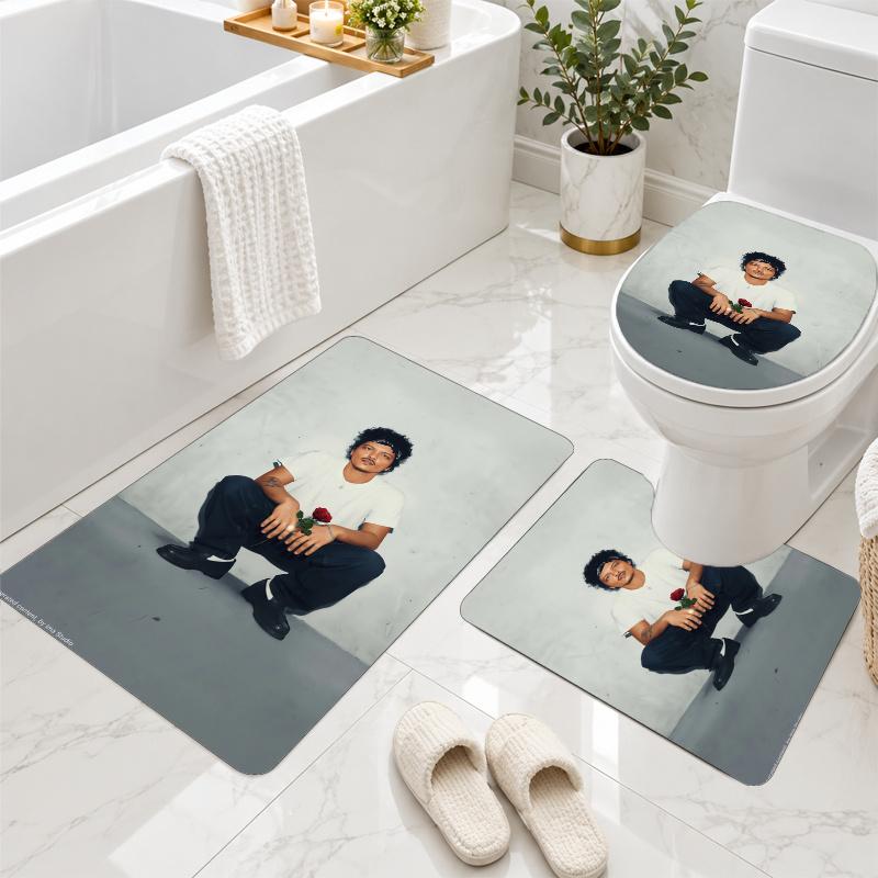 3Pcs Flannel Toilet Mat Set Bruno Mars Bathroom Rug Non Slip Bath Carpet Home Decor